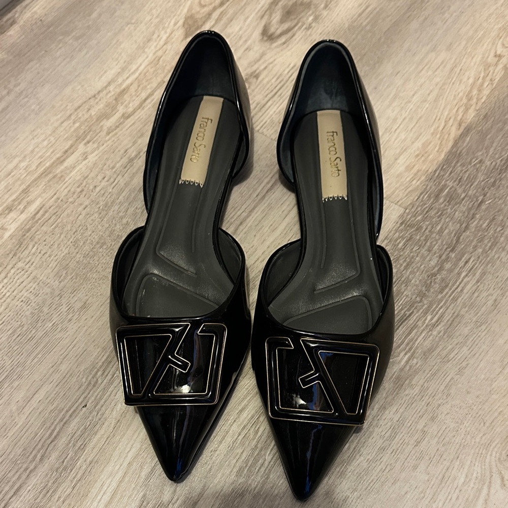 Franco Sarto Black Patent Flats with Silver Accent. Worn twice.